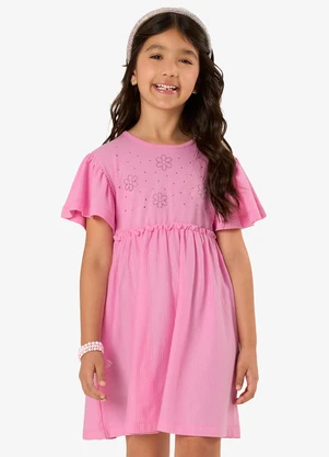 Rovi Kids - Vestido Infantil Malha Texturizada Rosa - ROVI KIDS