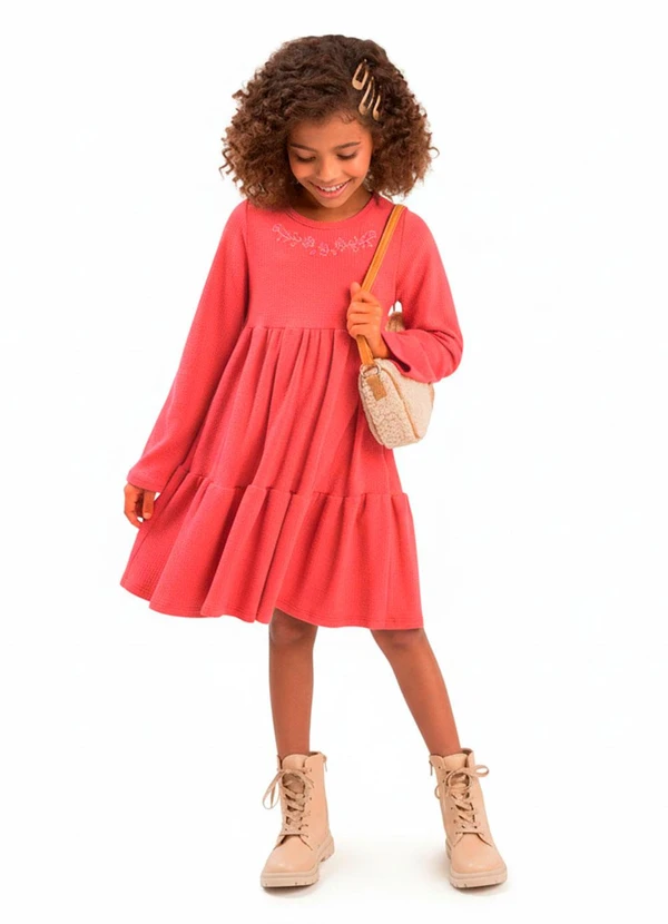 Duduka - Vestido Infantil Manga Bufante Rosa