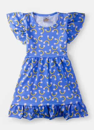 Laluna - Vestido Infantil Manga Curta Arco-Íris Azul - LALUNA
