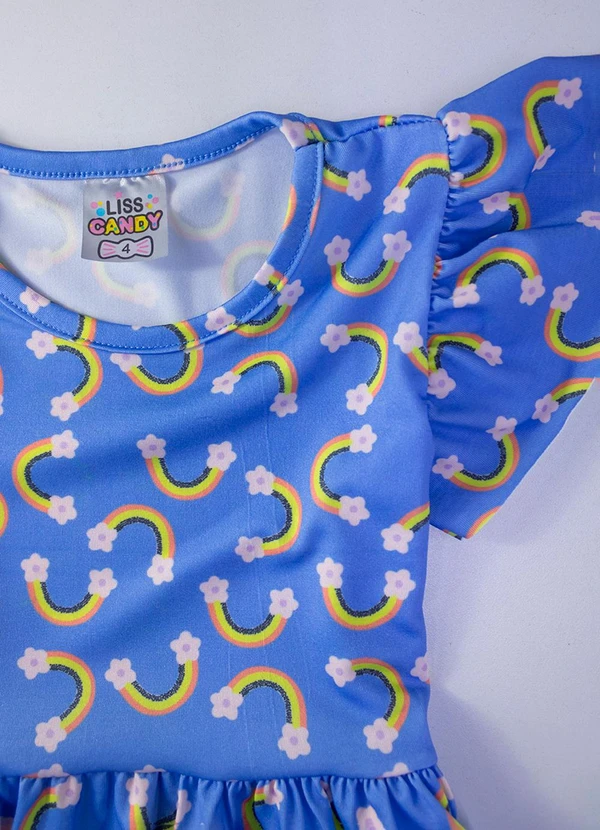 Laluna - Vestido Infantil Manga Curta Arco-Íris Azul 3