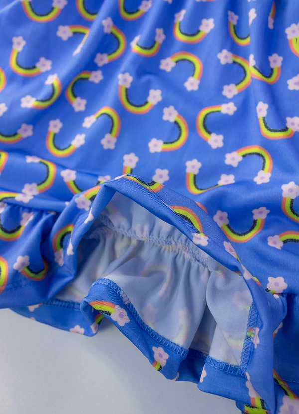 Laluna - Vestido Infantil Manga Curta Arco-Íris Azul 4
