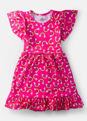 Laluna - Vestido Infantil Manga Curta Arco-Íris Pink - LALUNA