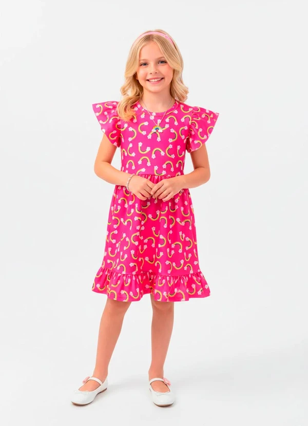 Laluna - Vestido Infantil Manga Curta Arco-Íris Pink 1