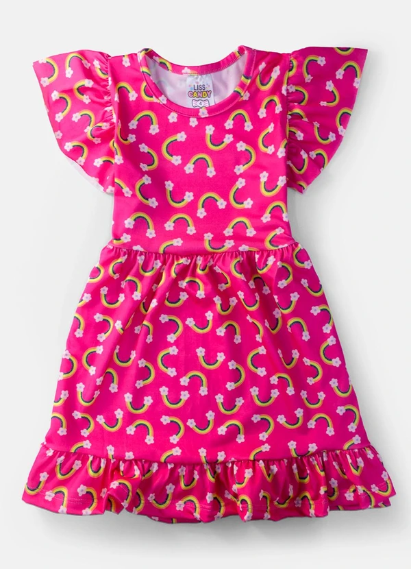 Laluna - Vestido Infantil Manga Curta Arco-Íris Pink 2