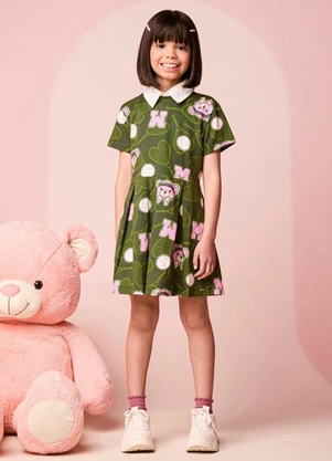Momi - Vestido Infantil Manga Curta de Ursinha Tenista - MOMI