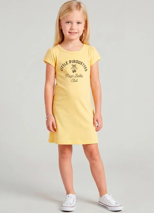 Select - Vestido Infantil Manga Curta Estampado Amarelo - SELECT