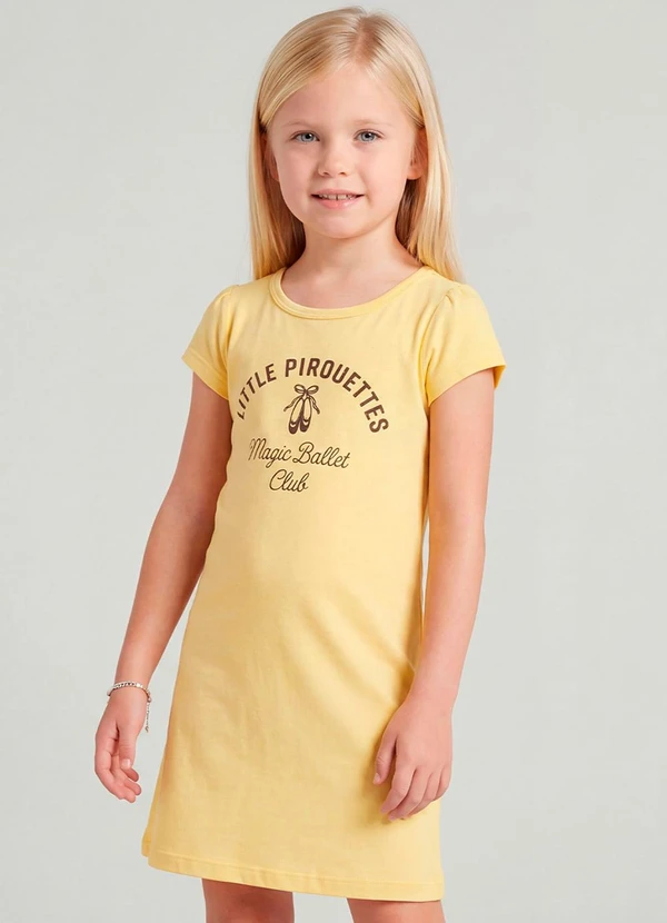 Select - Vestido Infantil Manga Curta Estampado Amarelo 3