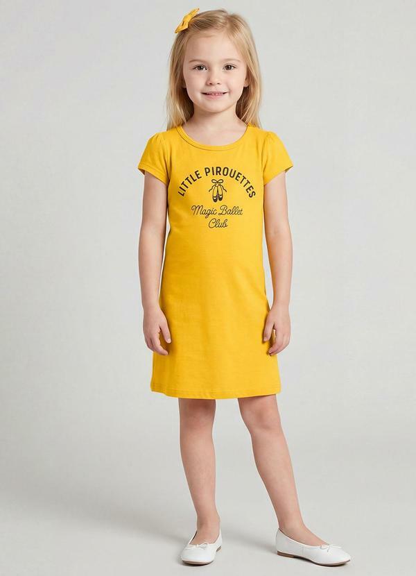 Select - Vestido Infantil Manga Curta Estampado Laranja
