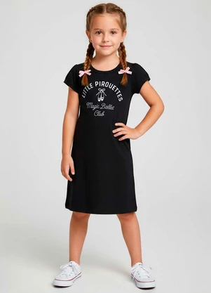 Select - Vestido Infantil Manga Curta Estampado Preto - SELECT