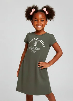 Select - Vestido Infantil Manga Curta Estampado Verde - SELECT