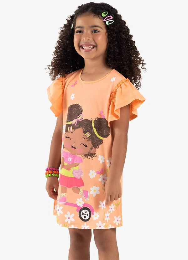 Rovi Kids - Vestido Infantil Manga Curta Laranja
