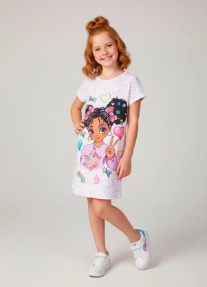 Laluna - Vestido Infantil Manga Curta Love Boneca Branco - LALUNA