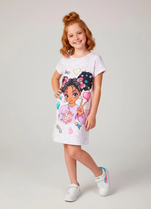 Laluna - Vestido Infantil Manga Curta Love Boneca Branco