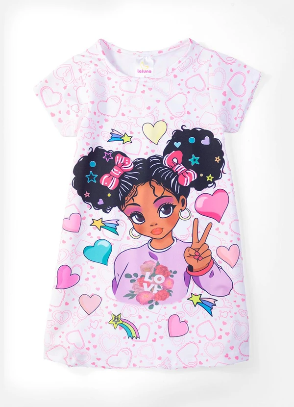 Laluna - Vestido Infantil Manga Curta Love Boneca Branco 3