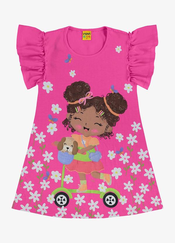 Rovi Kids - Vestido Infantil Manga Curta Rosa