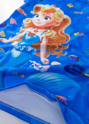 Laluna - Vestido Infantil Manga Curta Sereia Azul - LALUNA