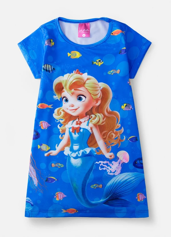 Laluna - Vestido Infantil Manga Curta Sereia Azul