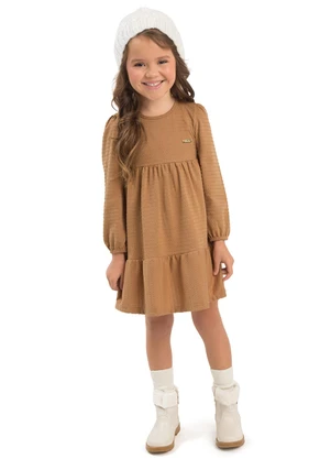 Duduka - Vestido Infantil Manga Longa Bege - DUDUKA