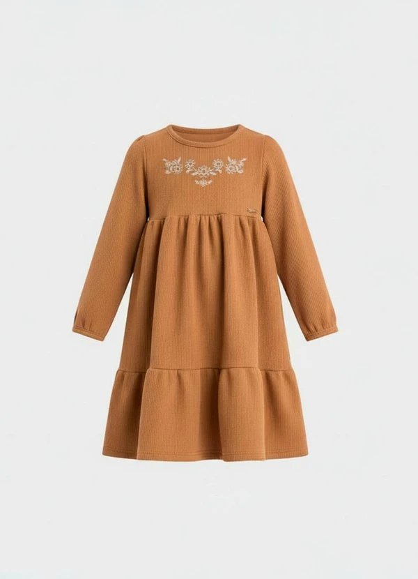 Duduka - Vestido Infantil Manga Longa Bege