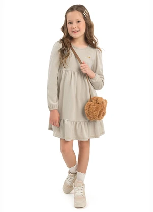 Duduka - Vestido Infantil Manga Longa Bege - DUDUKA