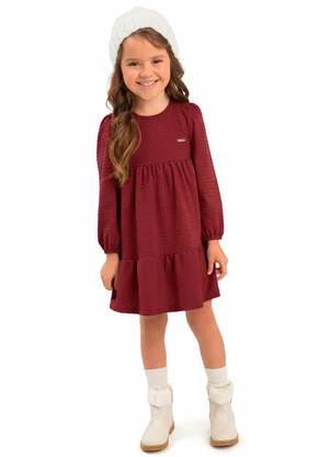 Duduka - Vestido Infantil Manga Longa Bordô - DUDUKA