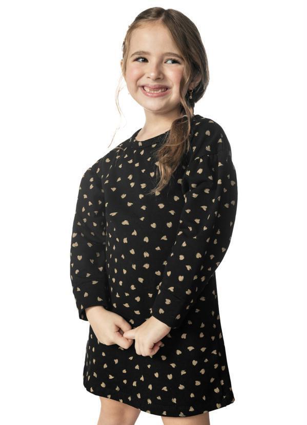Rovi Kids - Vestido Infantil Manga Longa Corações Preto