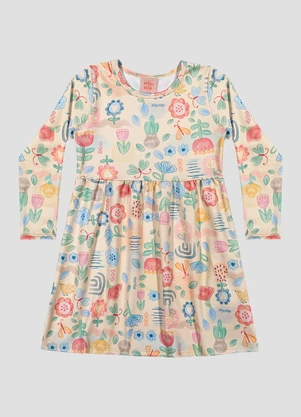 Kely Kety - Vestido Infantil Manga Longa em Malha Felpada Bege - KELY KETY