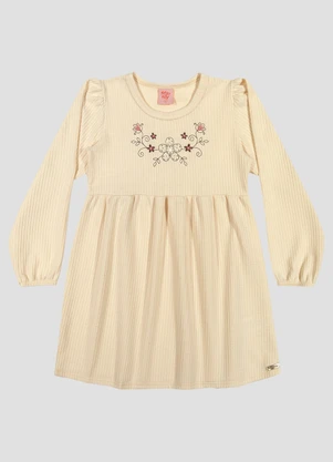 Kely Kety - Vestido Infantil Manga Longa em Moletom Persa Bege - KELY KETY