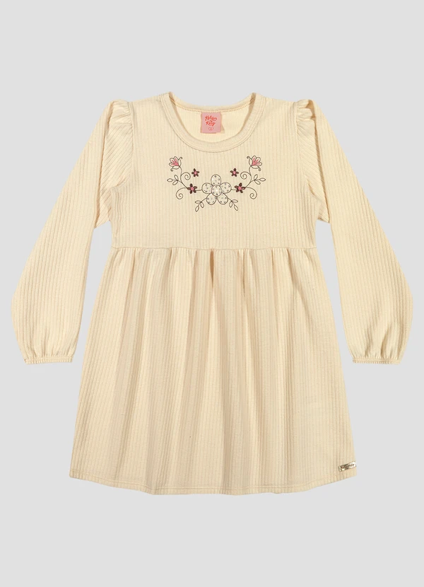 Kely Kety - Vestido Infantil Manga Longa em Moletom Persa Bege
