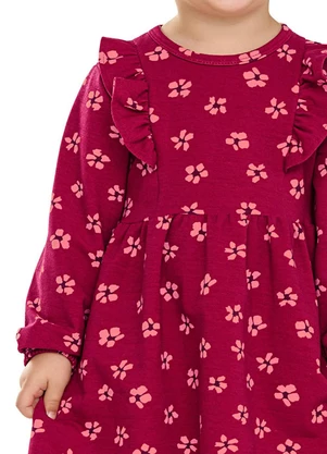 Elian - Vestido Infantil Manga Longa Floral Bordo - ELIAN