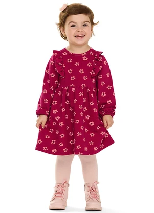 Elian - Vestido Infantil Manga Longa Floral Bordo - ELIAN
