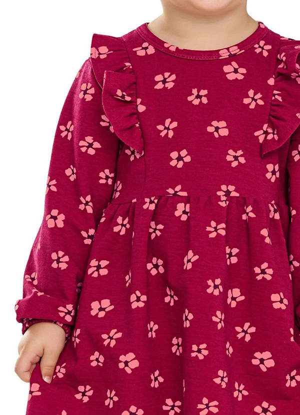 Elian - Vestido Infantil Manga Longa Floral Bordo