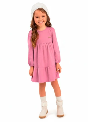 Duduka - Vestido Infantil Manga Longa Rosa - DUDUKA