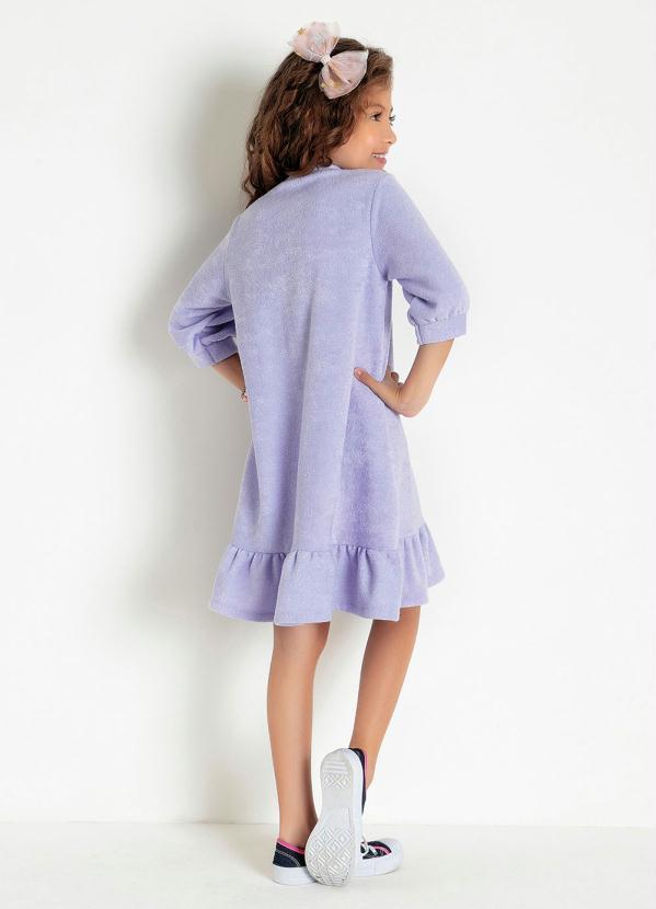 Outlet - Vestido Infantil Mangas Bufantes de Plush Lilás 2