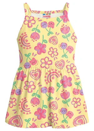 Brandili - Vestido Infantil Meia Malha Animais Amarelo - BRANDILI