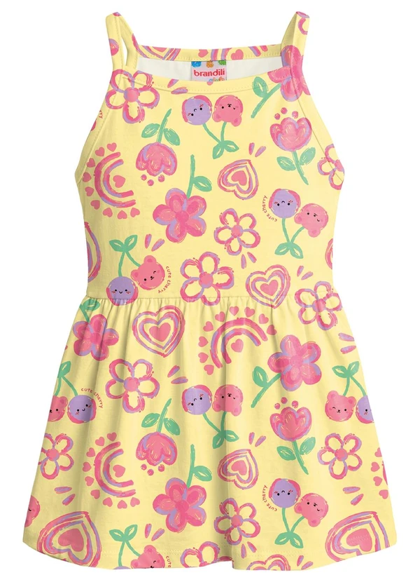 Brandili - Vestido Infantil Meia Malha Animais Amarelo