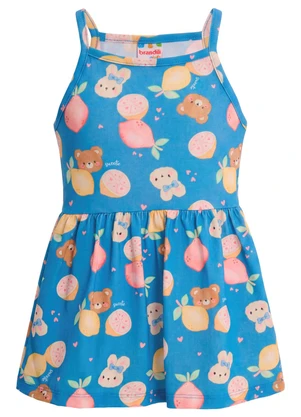 Brandili - Vestido Infantil Meia Malha Animais Azul - BRANDILI