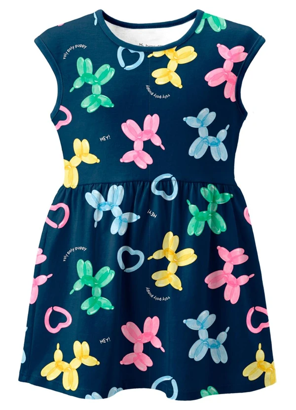 Brandili - Vestido Infantil Meia Malha Animais Azul