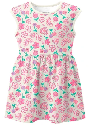 Brandili - Vestido Infantil Meia Malha Animais Bege - BRANDILI