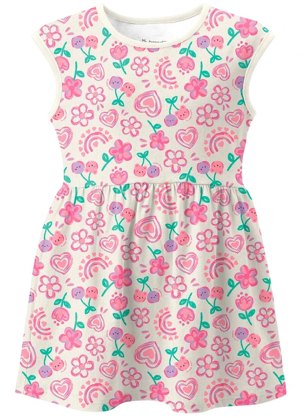 Brandili - Vestido Infantil Meia Malha Animais Bege