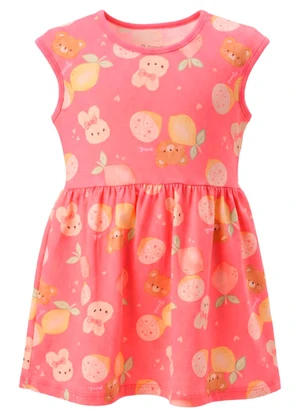 Brandili - Vestido Infantil Meia Malha Animais Rosa - BRANDILI