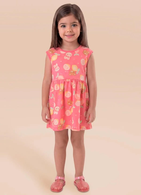 Brandili - Vestido Infantil Meia Malha Animais Rosa