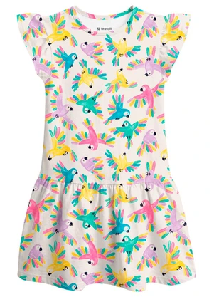Brandili - Vestido Infantil Meia Malha Araras Bege - BRANDILI