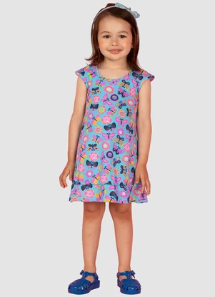 Turminha - Vestido Infantil Meia Malha Azul - TURMINHA