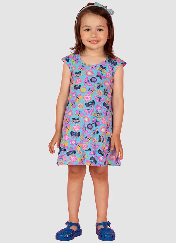 Turminha - Vestido Infantil Meia Malha Azul