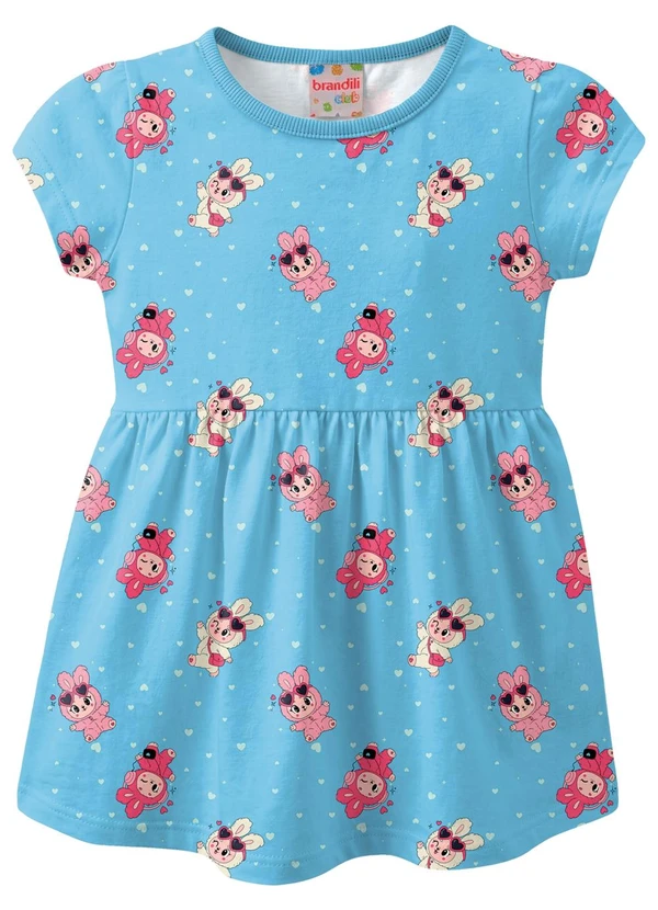 Brandili - Vestido Infantil Meia Malha Bichinhos Azul