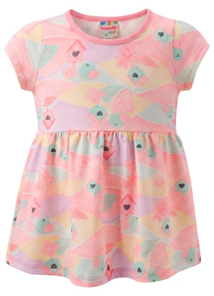 Brandili - Vestido Infantil Meia Malha Bichinhos Rosa - BRANDILI
