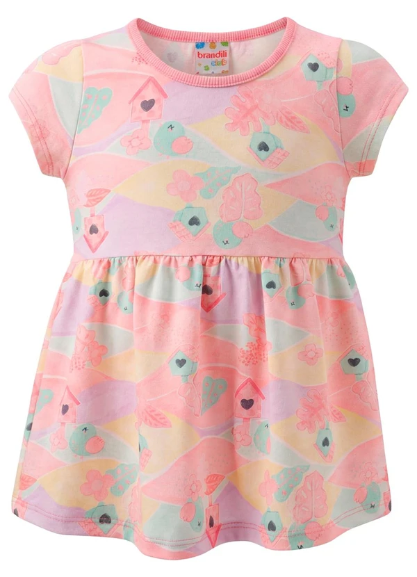 Brandili - Vestido Infantil Meia Malha Bichinhos Rosa