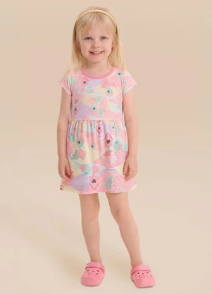 Brandili - Vestido Infantil Meia Malha Bichinhos Rosa - BRANDILI