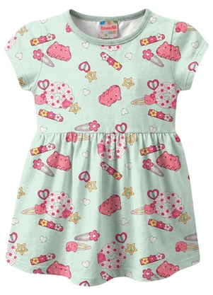 Brandili - Vestido Infantil Meia Malha Bichinhos Verde - BRANDILI